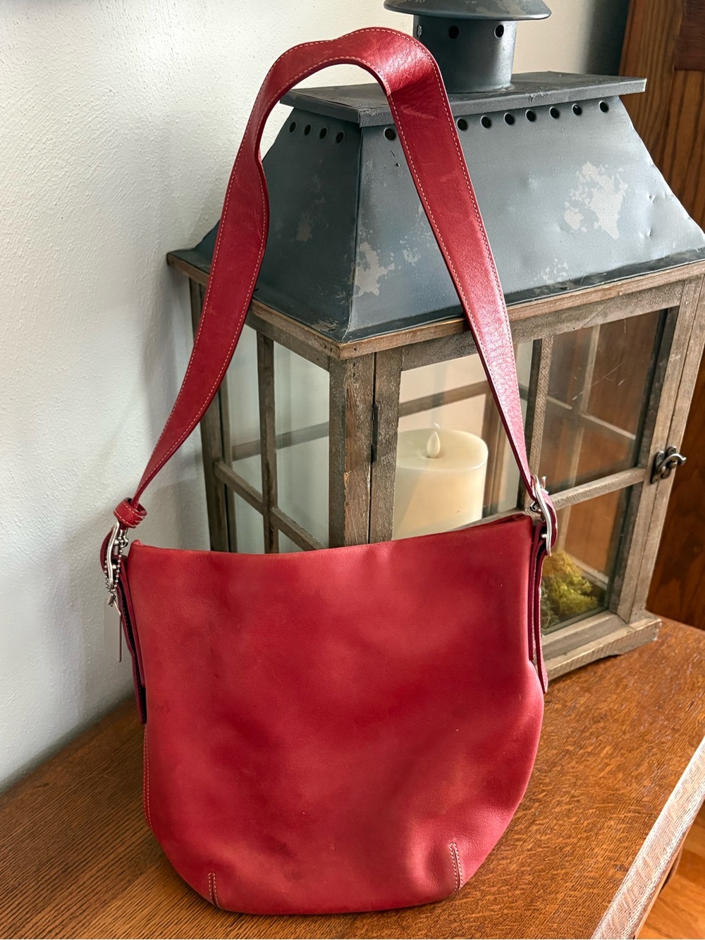 Coach Red Leather Shoulder Bag - Classic Women's Hobo